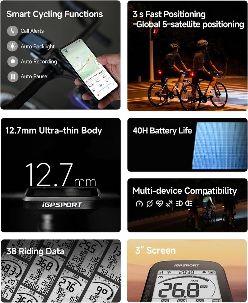 Igpsport BSC100MAX GPS Bike Computer, 3'' Screen Auto Start/Stop Custom Data 40H Waterproof Bicycle Computer Wireless - Image 1